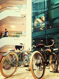 Bicycles parked on road