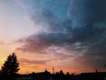 Low angle view of silhouette buildings against sky during sunset