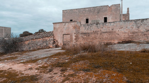 Low angle view of old building against cloudy sky