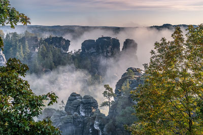 Scenic view of waterfall against sky