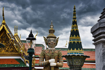 Low angle view of temple building against sky