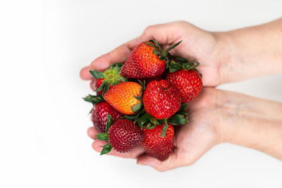 Close-up of hand holding strawberries