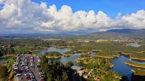 High angle view of lake against sky