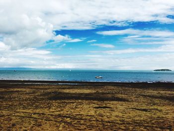 Scenic view of sea against cloudy sky