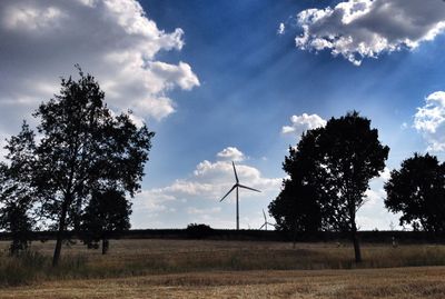 Scenic view of field against cloudy sky