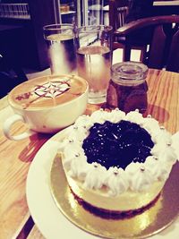 Close-up of coffee served on table