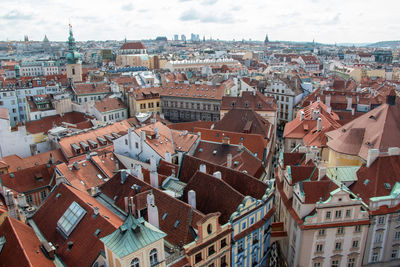 High angle shot of townscape against sky