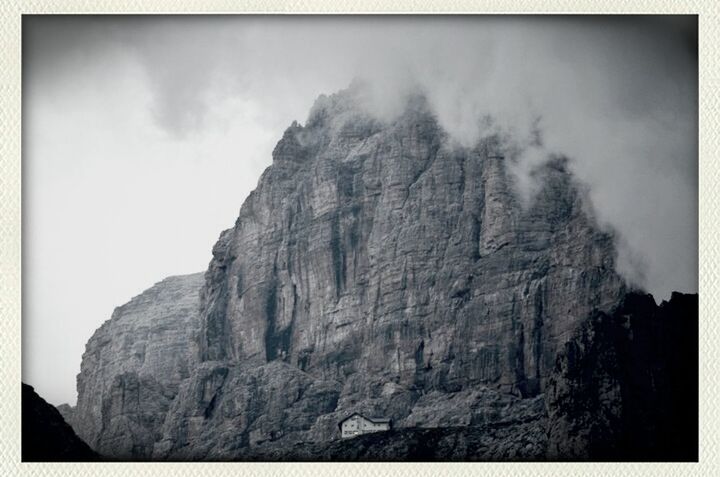 transfer print, auto post production filter, sky, tranquility, tranquil scene, scenics, rock formation, mountain, low angle view, nature, beauty in nature, rock - object, cloud - sky, cloud, outdoors, day, idyllic, physical geography, geology, rocky mountains