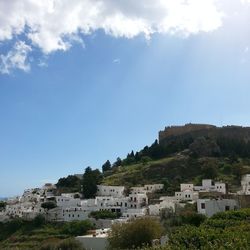 Buildings in town against sky