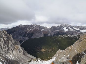 Scenic view of snowcapped mountains against sky