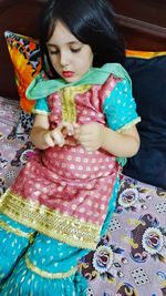 Cute girl looking up