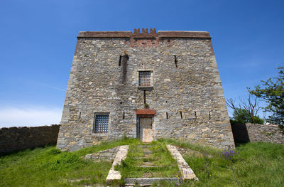 Low angle view of old building against sky