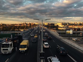 High angle view of traffic on road in city