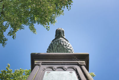 Low angle view of statue against clear sky