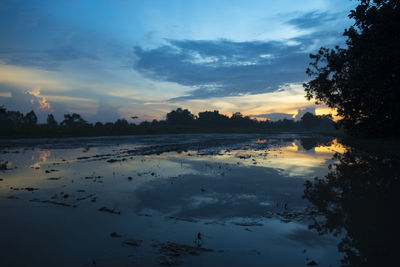 Scenic view of lake against sky during sunset