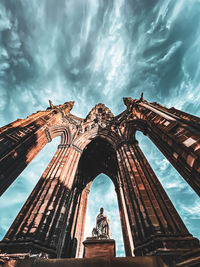 Low angle view of statue against cloudy sky