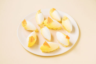 High angle view of fruits in plate