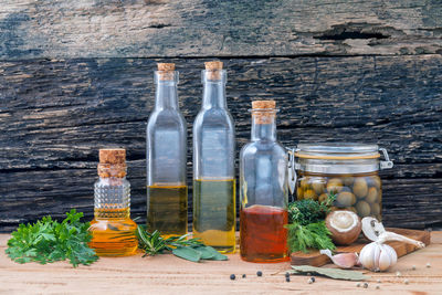 Close-up of various ingredients on table