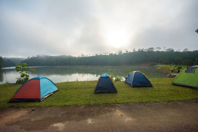 Scenic view of tent against sky