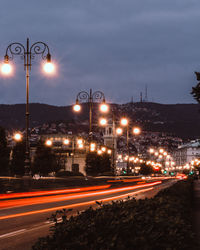 Light trails on road at night