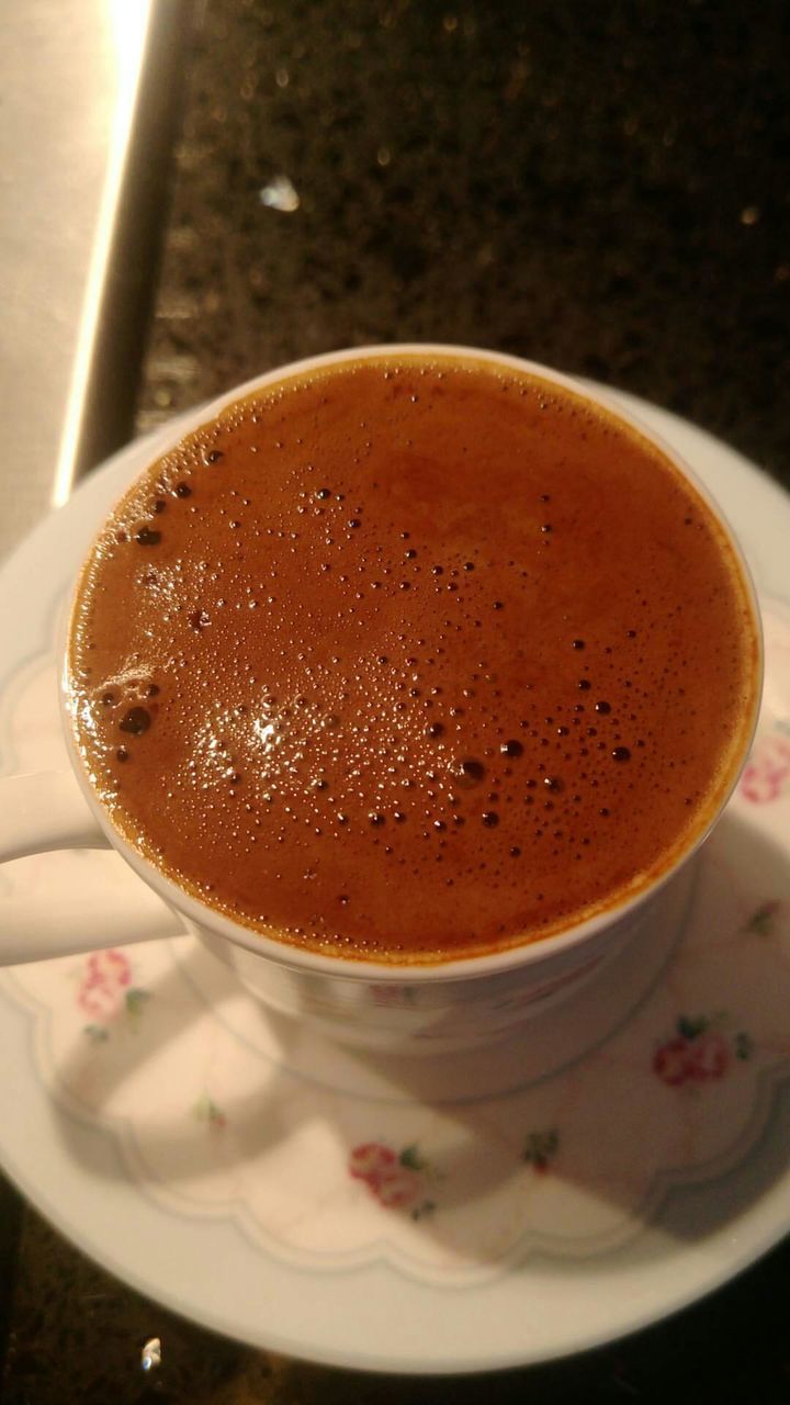 refreshment, drink, food and drink, coffee - drink, close-up, indoors, high angle view, freshness, brown, frothy drink, table, no people, drinking glass, day