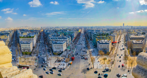 High angle view of cityscape against sky