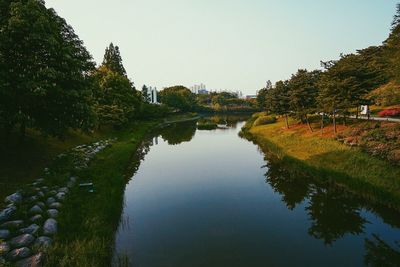 Scenic view of lake against clear sky