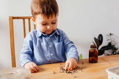 Portrait of boy looking at table