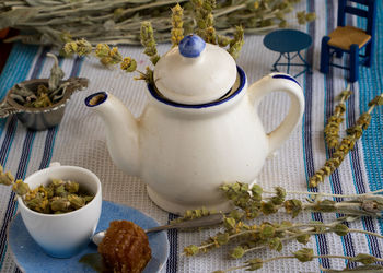 Close-up of tea served on table