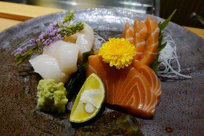 High angle view of food in plate