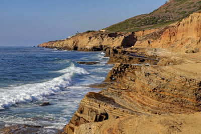 Scenic view of sea against clear sky