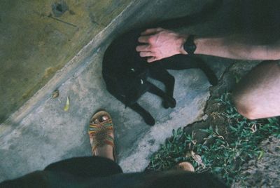 Low section of man holding shoe