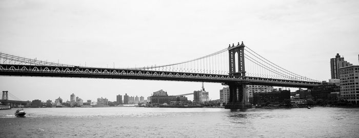 Manhattan bridge over east river panoramic view in new york city, usa.