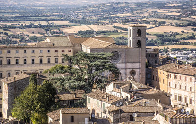 High angle view of buildings in city