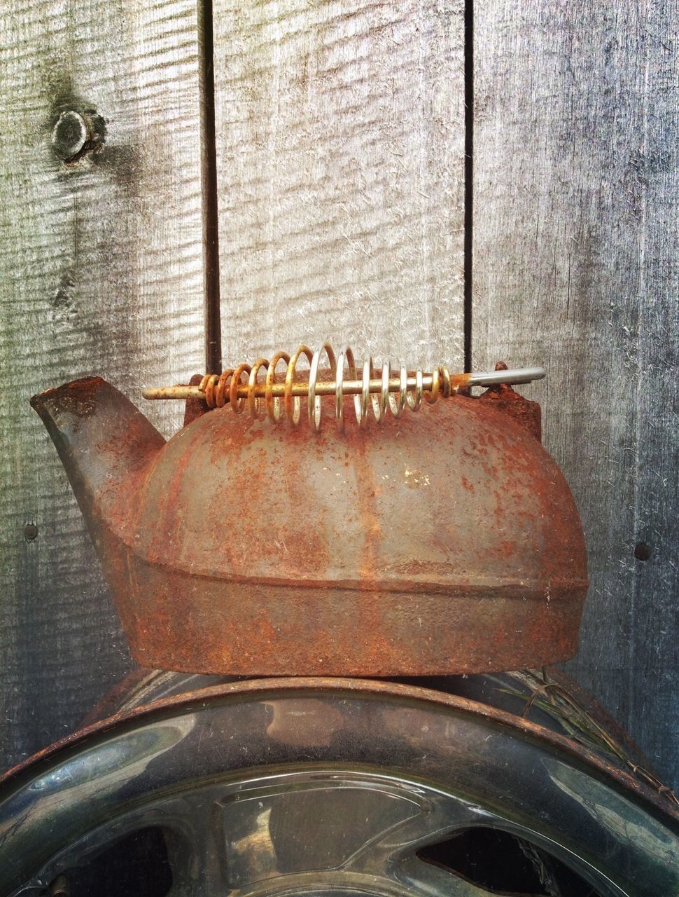 Close-up of rusty kettle