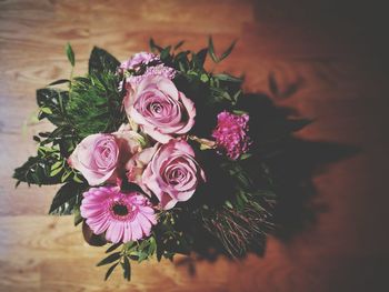 High angle view of rose bouquet