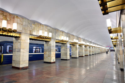 Interior of illuminated subway station