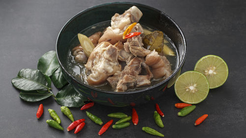 High angle view of vegetables in bowl