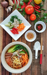 High angle view of salad served on table