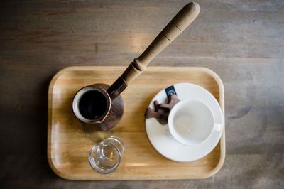 High angle view of coffee on table