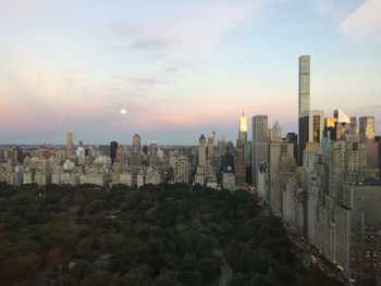 City lit up at dusk