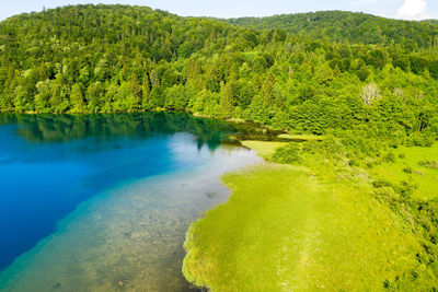 Aerial view of the crna rijeka in plitvice national park, croatia