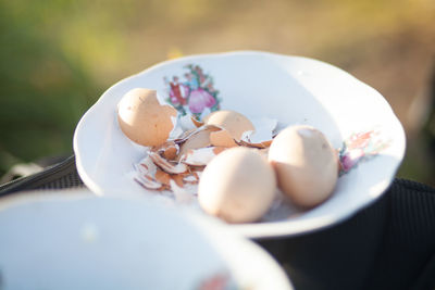 Eggs with its peelings in plate