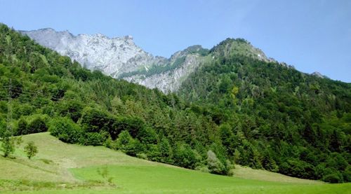 Scenic view of mountains against clear sky