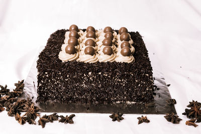 High angle view of chocolate cake in container