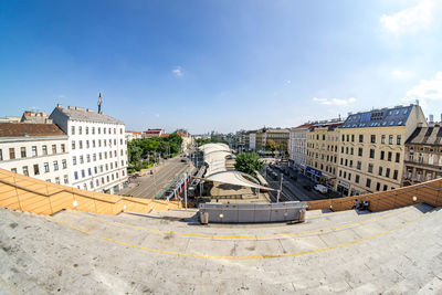 Panoramic view of buildings in city against sky