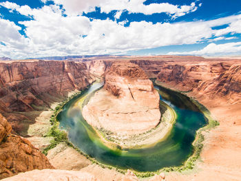 Aerial view of rock formations in river