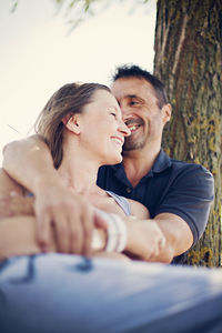 Couple embracing outdoors