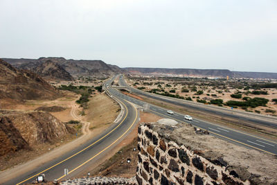 High angle view of road passing through a desert