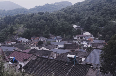 High angle view of townscape against sky